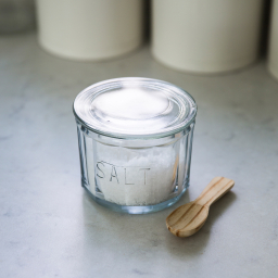 Skleněná dózička na sůl s dřevěnou lžičkou Salt