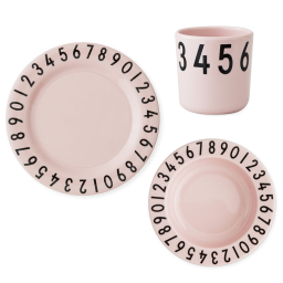 Dětská jídelní sada Numbers růžová – set 3 ks