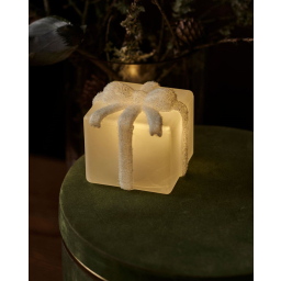 Skleněný svítící dáreček Santa Gift 8 cm 
