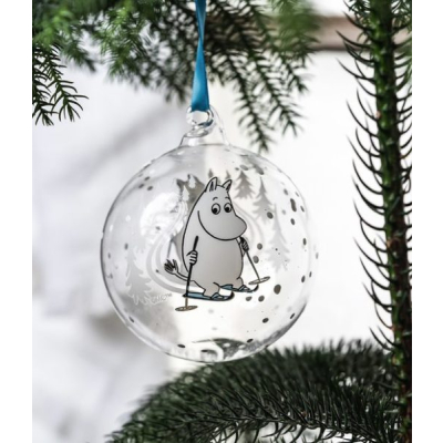 Sklenená vianočná ozdoba Moomin Ski Trip 9 cm                    