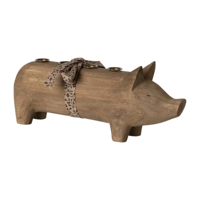 Dřevěný adventní svícen prasátko Piggy Nature                    
