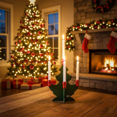                             Vánoční svícen Christmas Tree Green Red                        