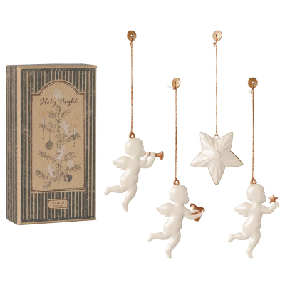 Vánoční plechové ozdoby Holy Night White - 4 ks                    