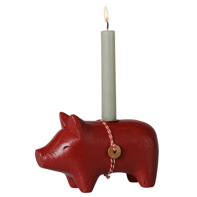 Dřevěný svícen prasátko Pig Red Small                    