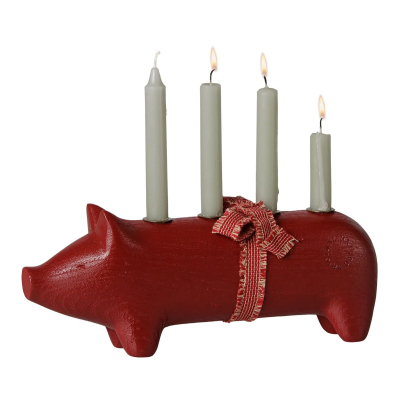 Dřevěný adventní svícen prasátko Pig Red                    