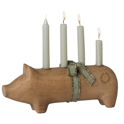 Dřevěný adventní svícen prasátko Pig Nature                    