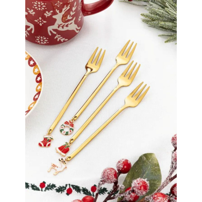                             Vánoční dezertní vidličky Blane Gold - set 4 ks                        