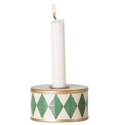 Kovový svícem Drum Green/Off-White                    