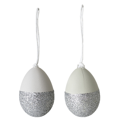 Dekorativní plastové vajíčko stříbrné, set 2 ks                    
