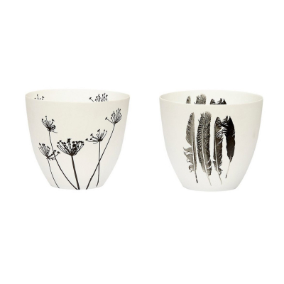 Set černobílých porcelánových svícnů Feather                    