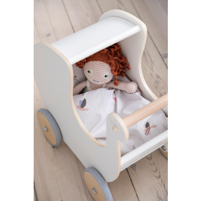                             Biely drevený kočík pre bábiky                        
