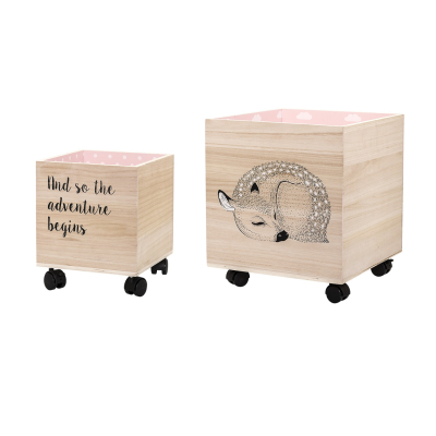                             Dřevěné úložné boxy na kolečkách Rose – set 2 ks                        