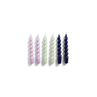 Set 6 ks svíček Spiral Lilac Mint Midnight Blue                    