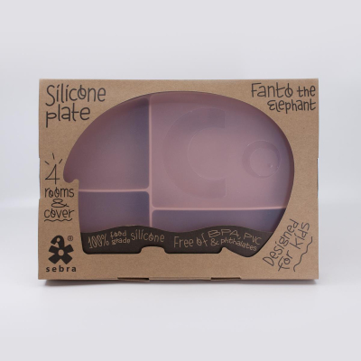                             Silikonový dělený talíř s víčkem Elephant Pink                        